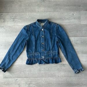 Gap Blue Denim Jacket with Ruffle Hem size S